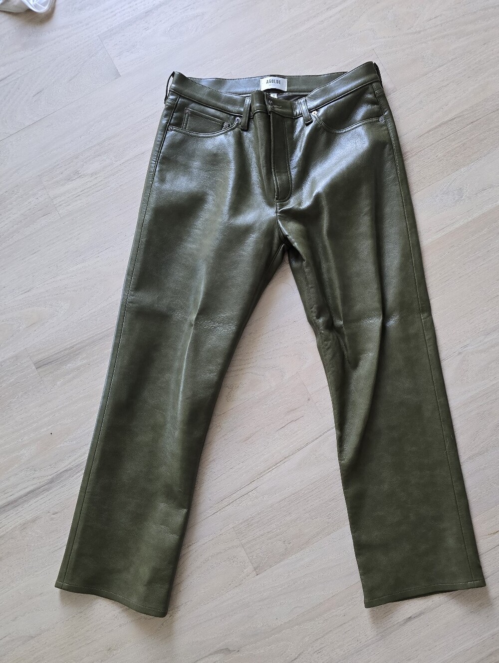 Agolde Olive Green Recycled Leather Wide Leg Panta
